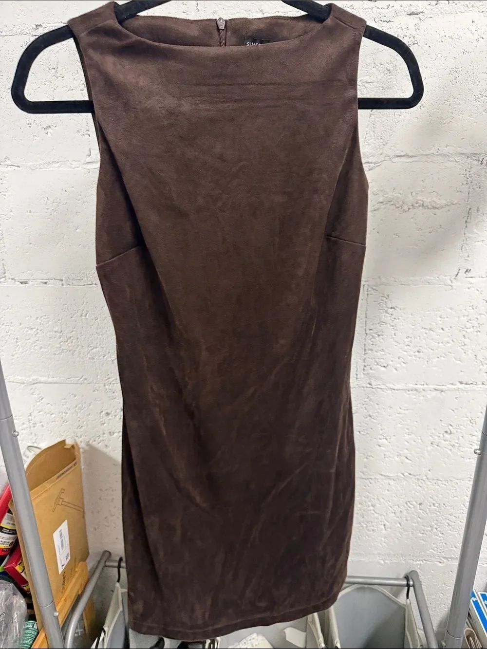 Sleeveless Brown Suede-Look Sheath Dress SINCERELY JULES Size Small Never Worn